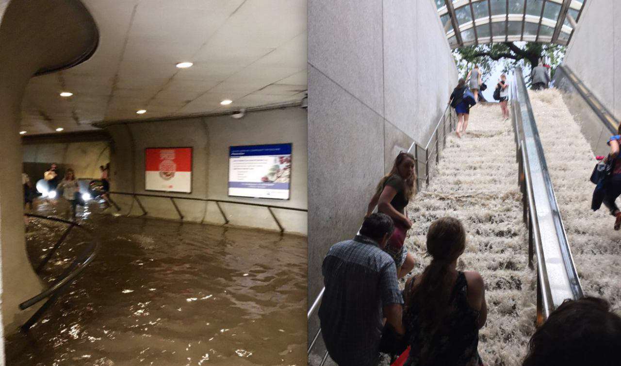 وضعیت یکی از ایستگاه‌های متروی واشنگتن دی‌سی پس از بارش رگبار برای ۲ ساعت